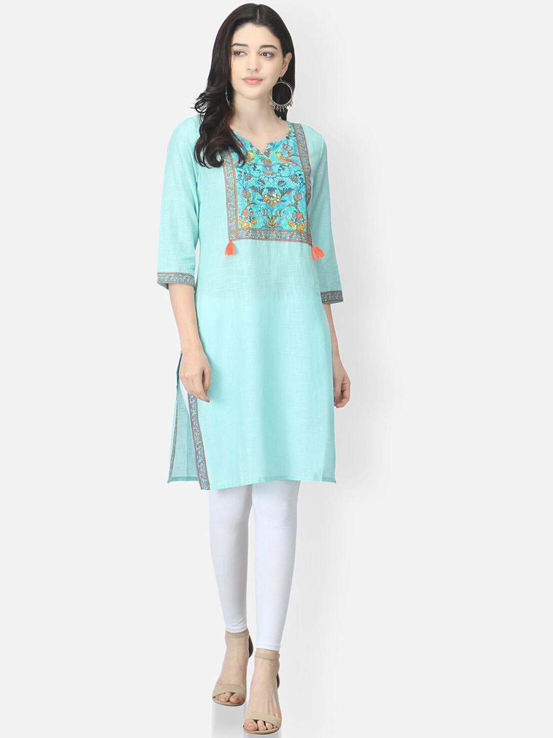 

FEMMIBELLA Women Floral Printed Straight Cut Cotton Kurta, Blue
