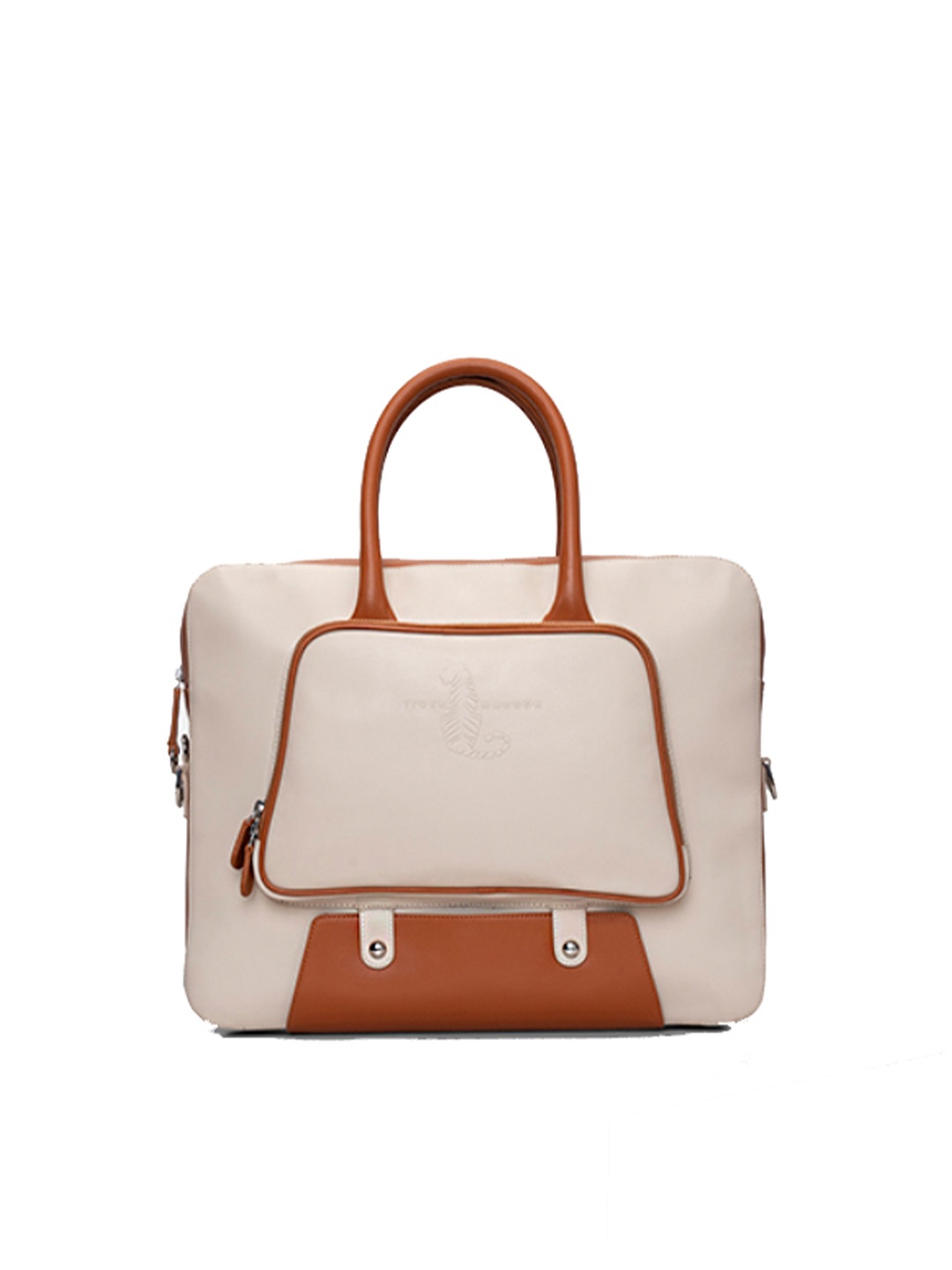 

TIGER MARRON Leather Laptop Bag, Cream