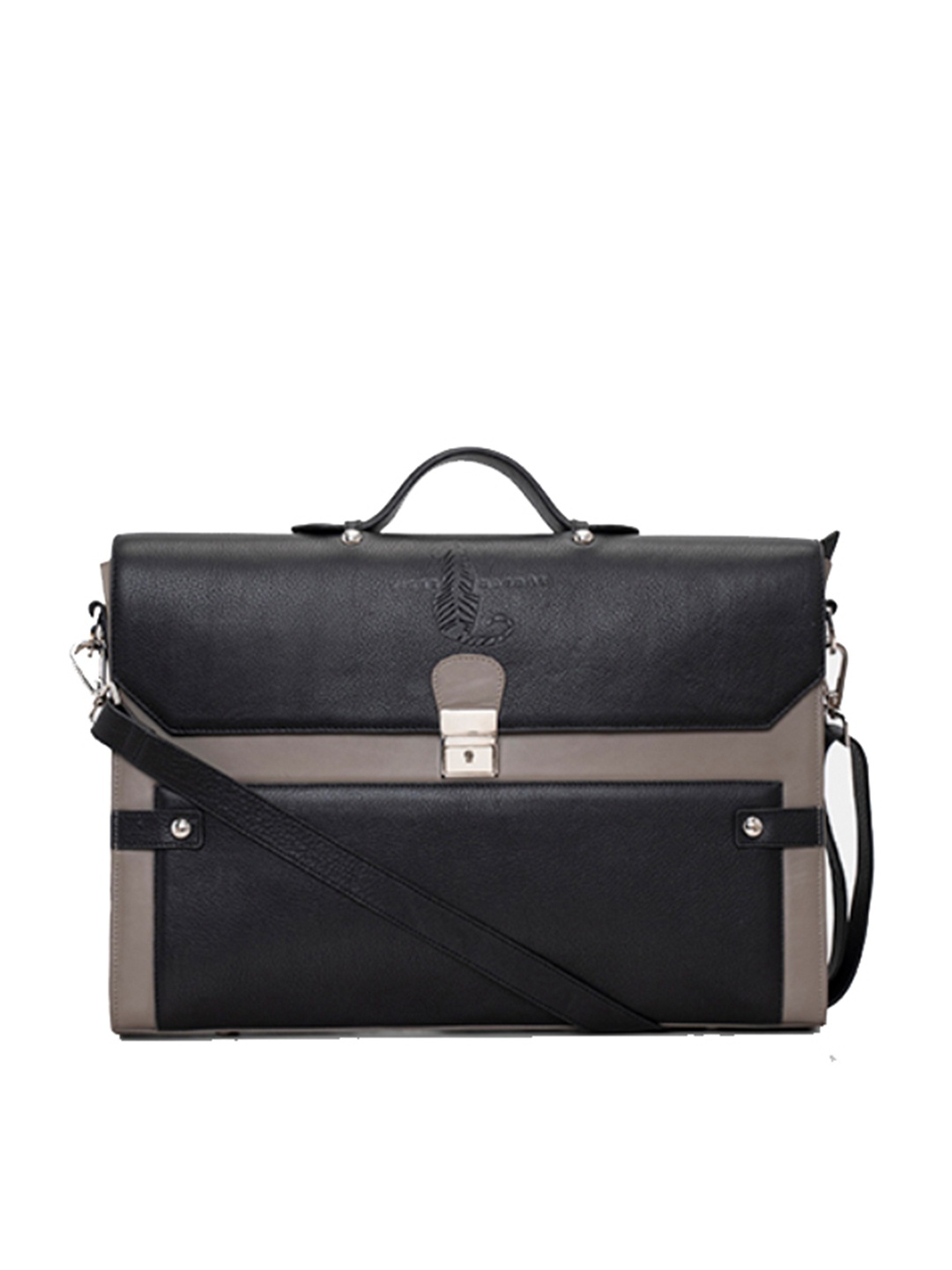 

TIGER MARRON Colourblocked Leather Laptop Bag, Grey