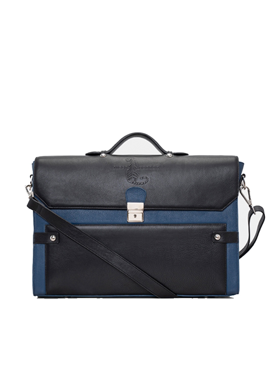 

TIGER MARRON Colourblocked Leather Laptop Bag, Blue