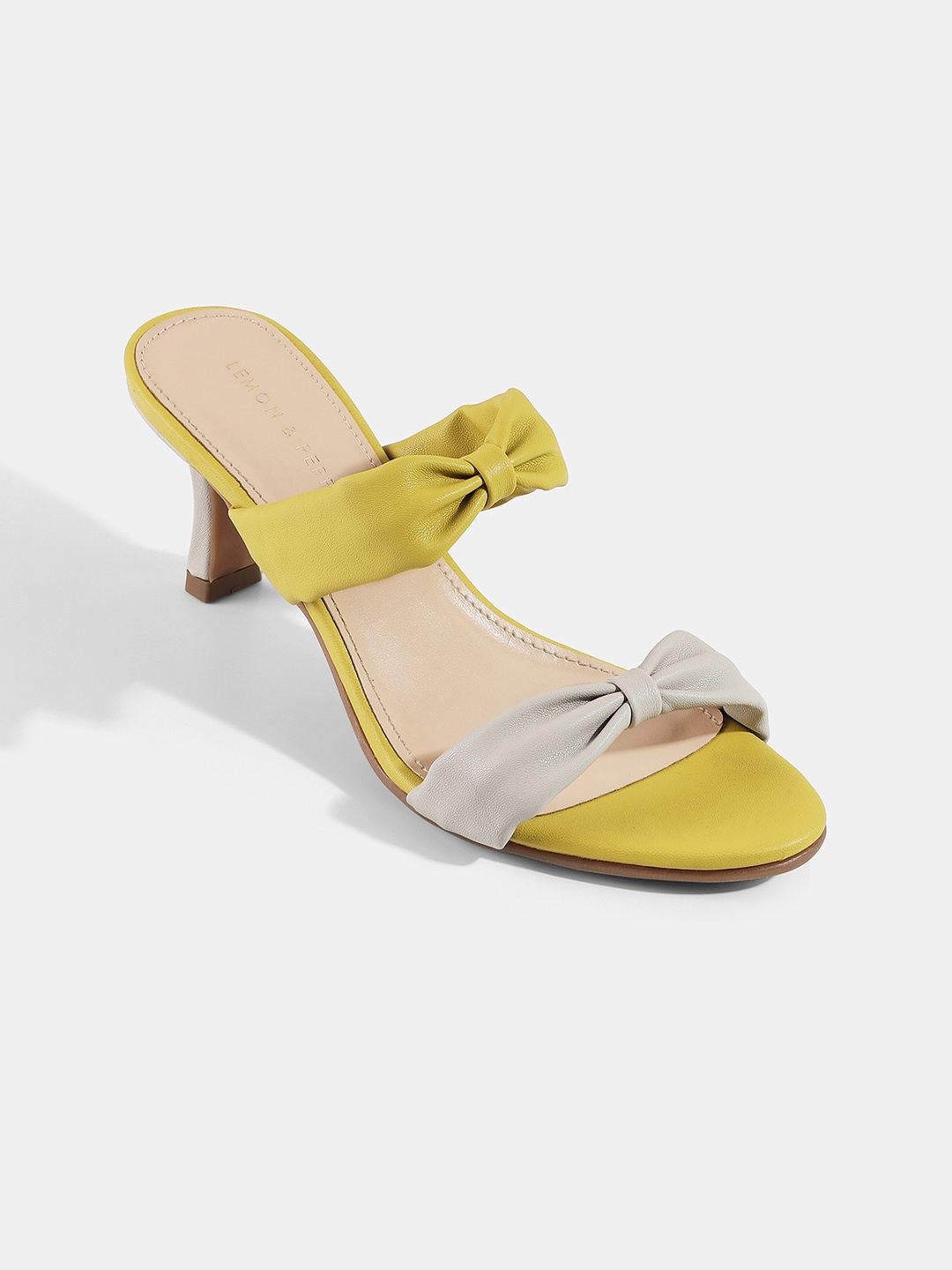 

LEMON & PEPPER Colourblocked Block Heels with Bows, Yellow