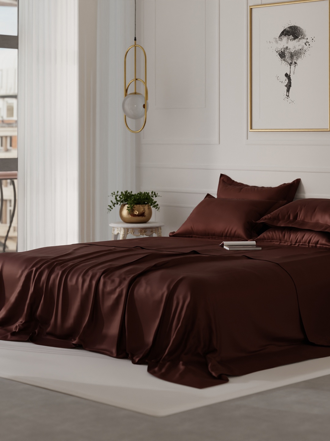 

Stoa Paris Date Night Collection Brown 300TC King Bedsheet with 4 Pillow Covers