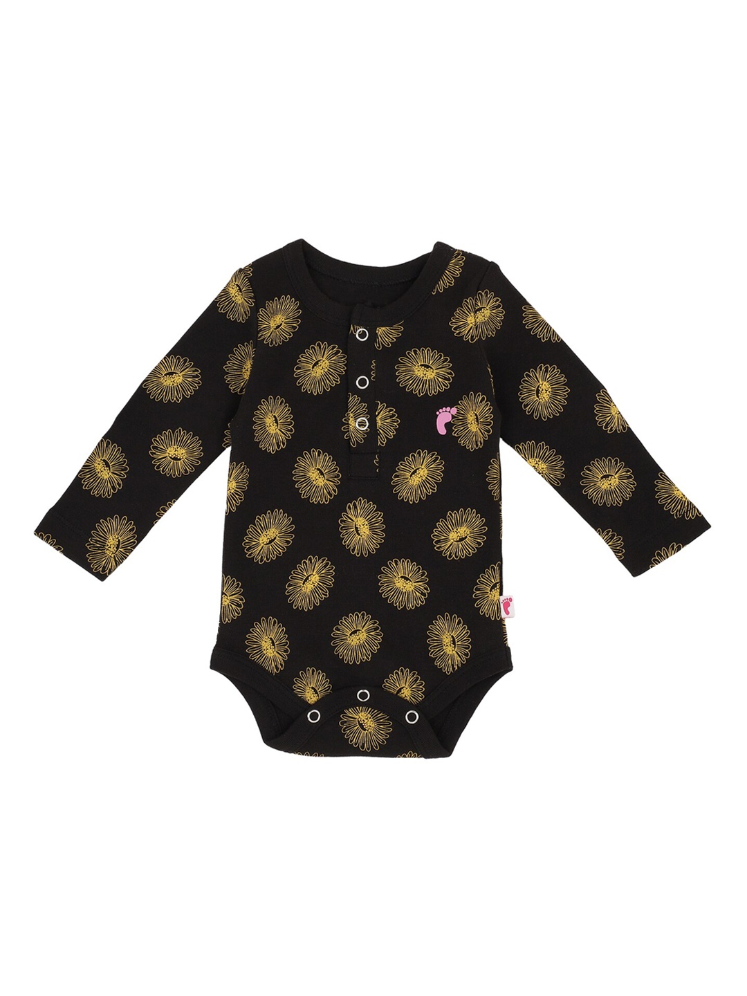 

First Kick Infant Printed Pure Cotton Bodysuit, Black