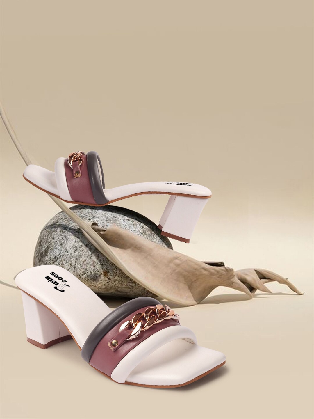 

TWIN TOES Colourblocked Block Mules Heels, White