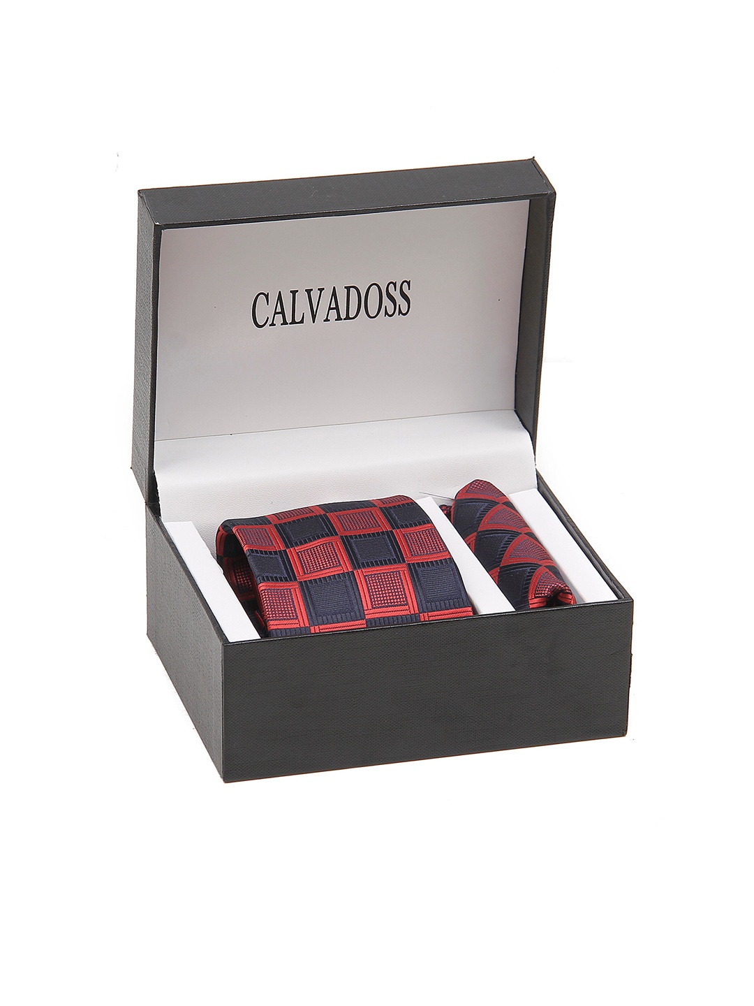 

Calvadoss Men Checked Accessory Gift Set, Red