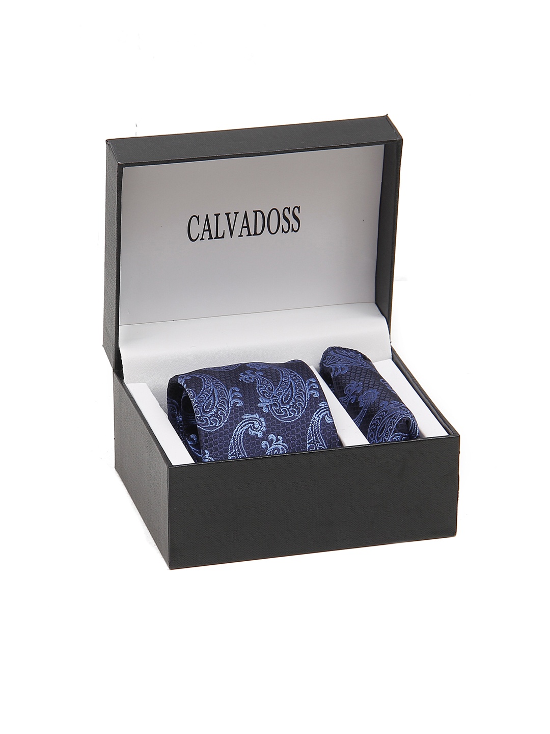 

Calvadoss Men Formal Printed Tie and Pocket Square Set, Navy blue