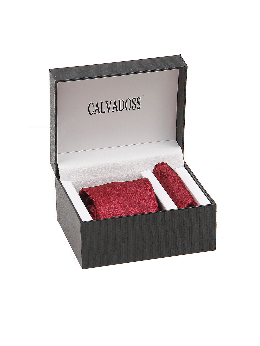 

Calvadoss Men Self-Design Tie and Pocket Square Gift Set, Maroon