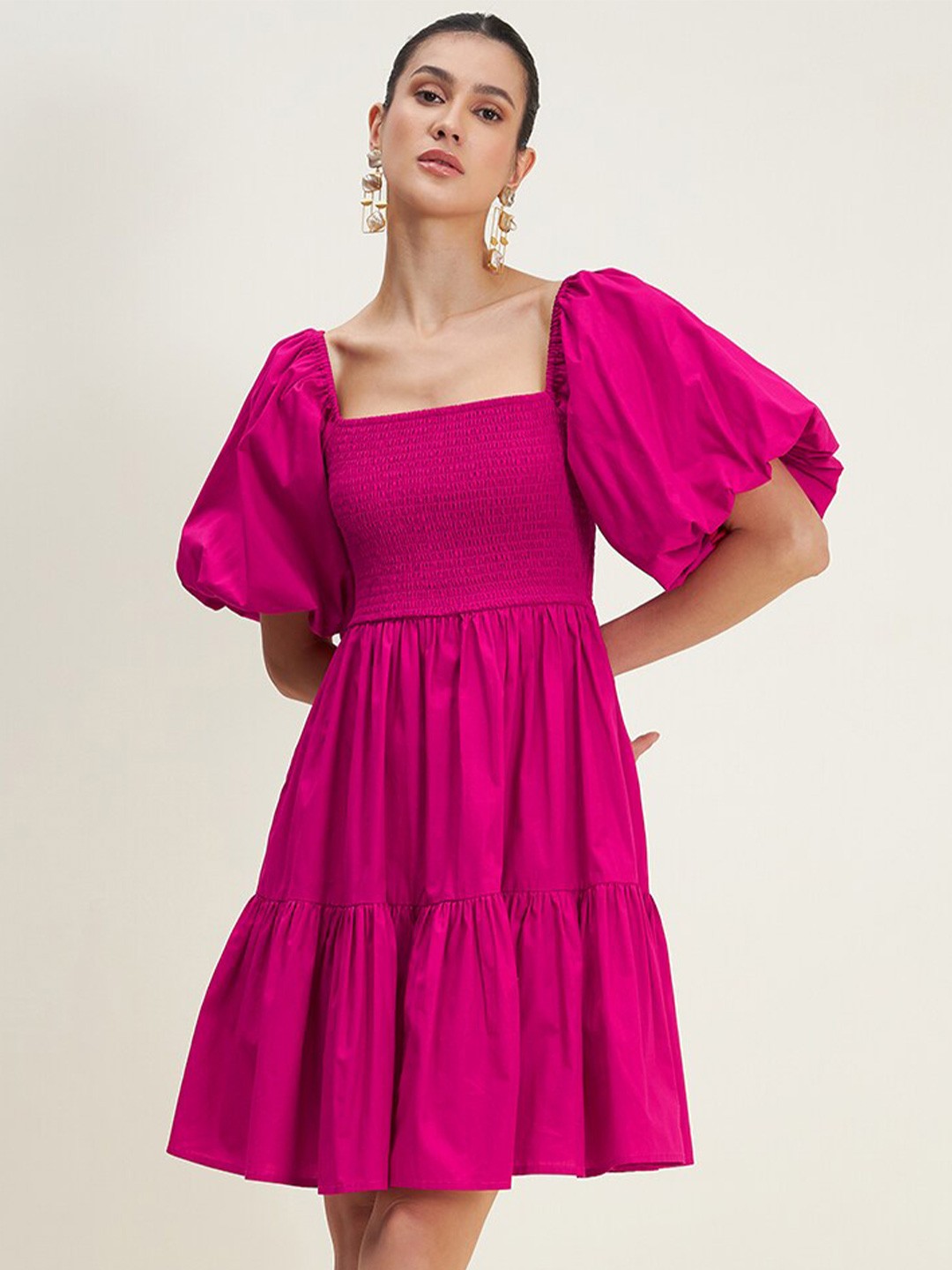 

Femella Smocked Cotton Dress, Pink