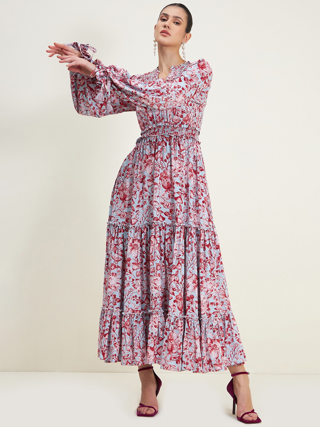 

Femella Floral Maxi Fit & Flare Dress, Blue