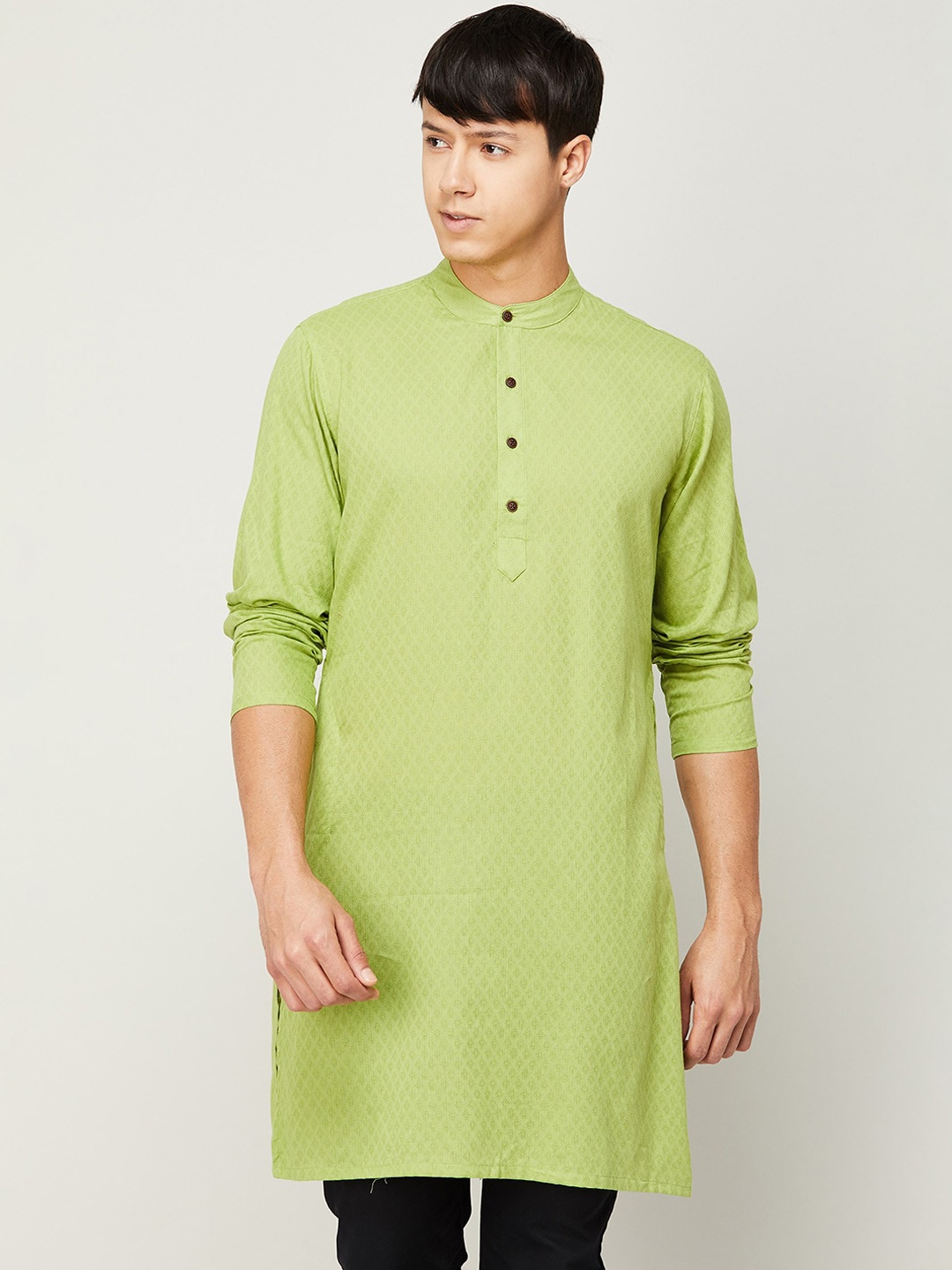 

Melange by Lifestyle Men Checked Woven design Cotton Kurta, Green