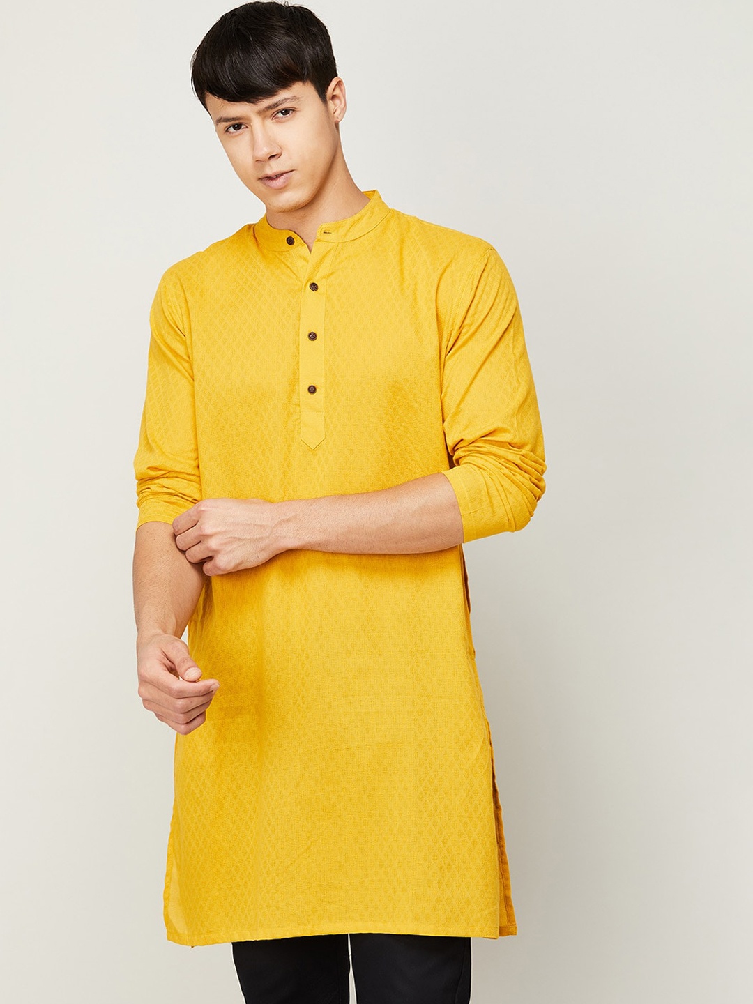

Melange by Lifestyle Men Checked Woven design Cotton Kurta, Yellow