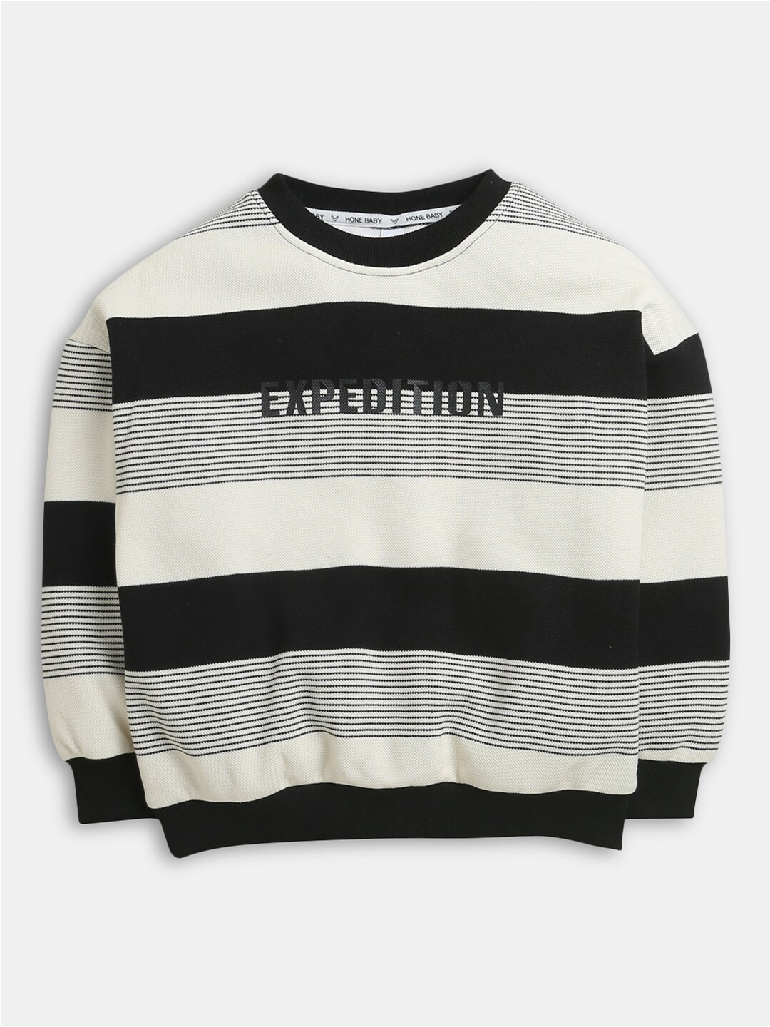 

Hopscotch Boys Striped Round Neck Sweatshirt, Black