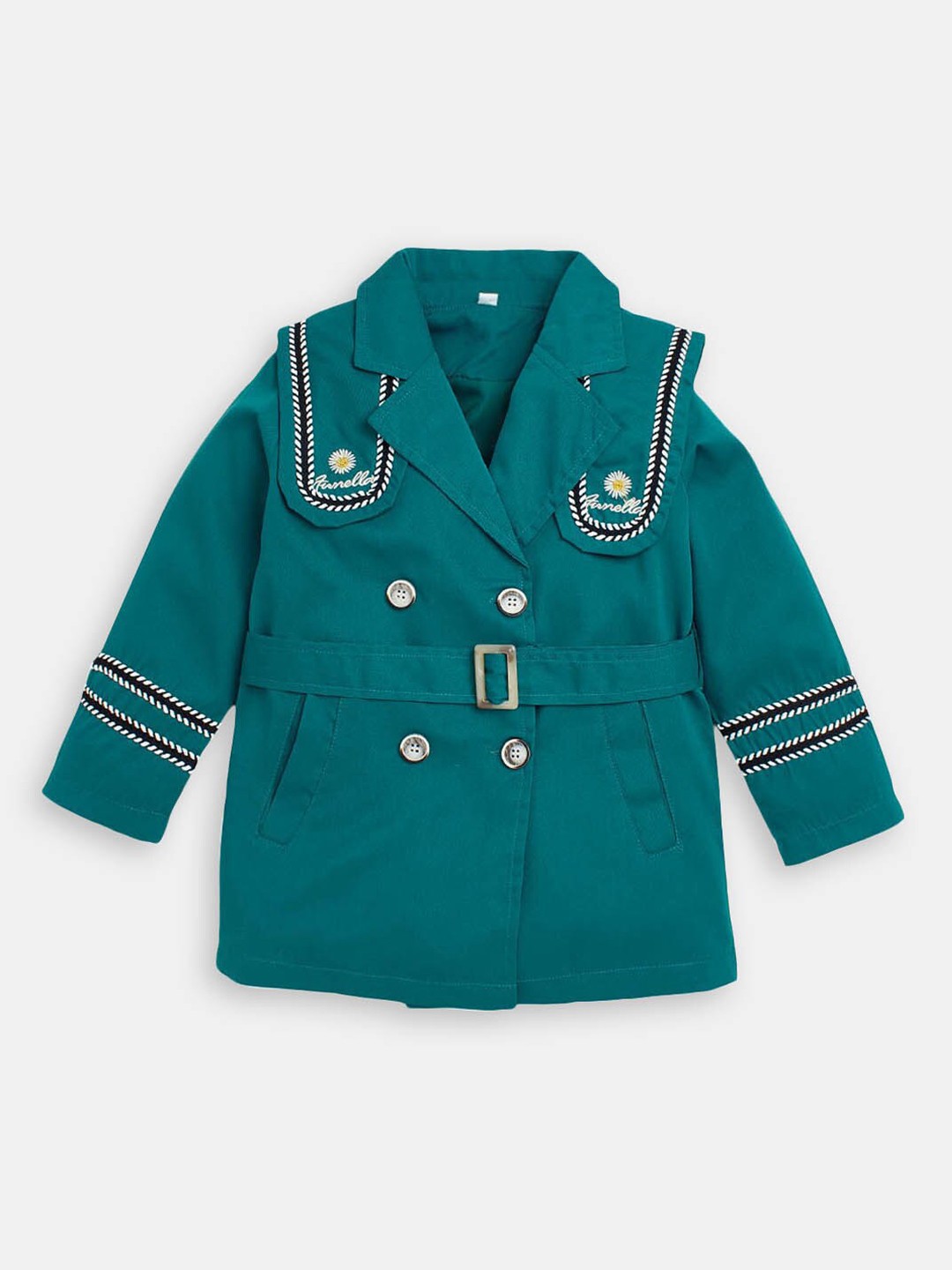 

Hopscotch Girls Embroidered Longline Over Coat, Teal