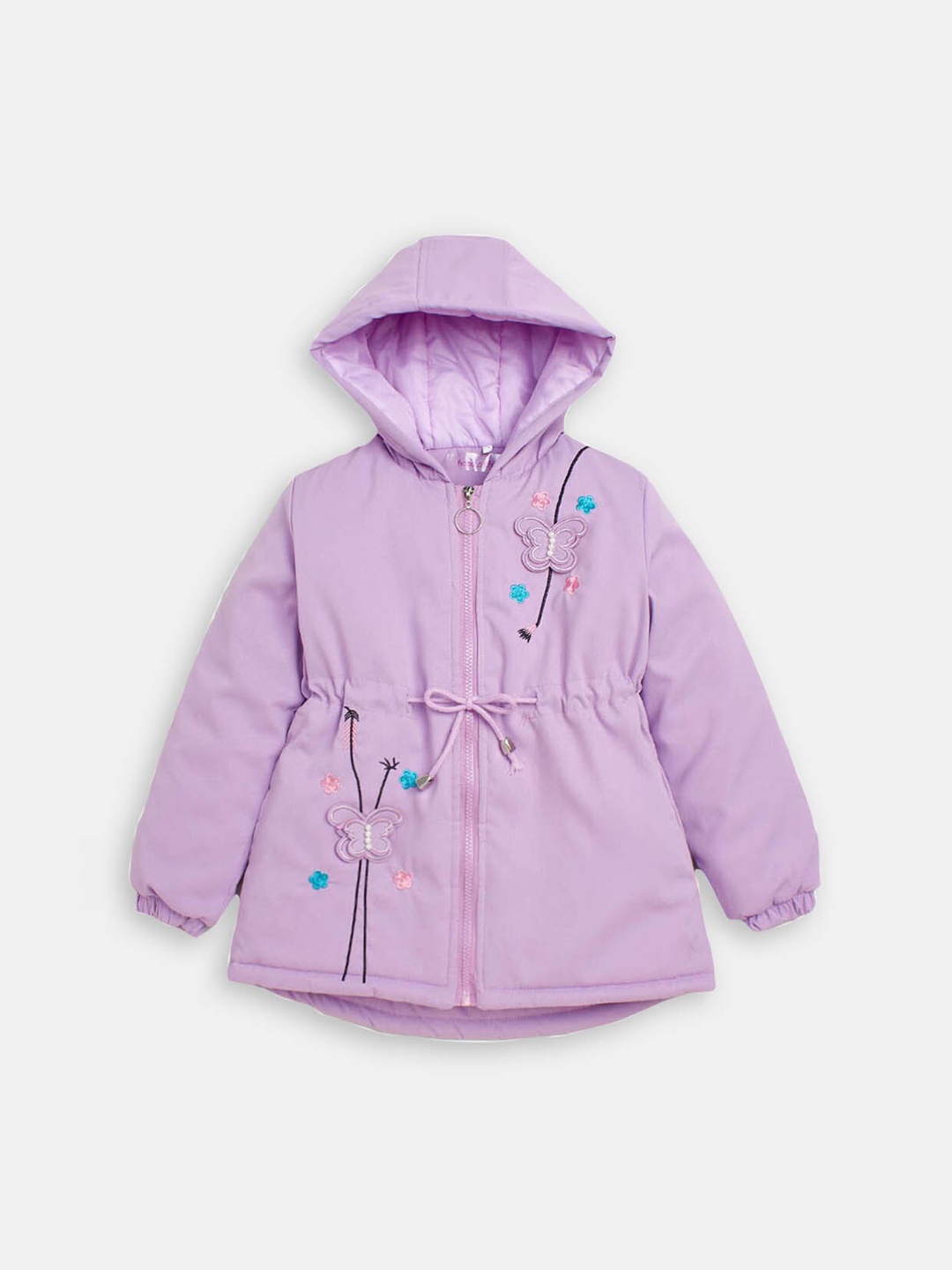 

Hopscotch Girls Printed Hooded Longline Bomber Jacket, Purple
