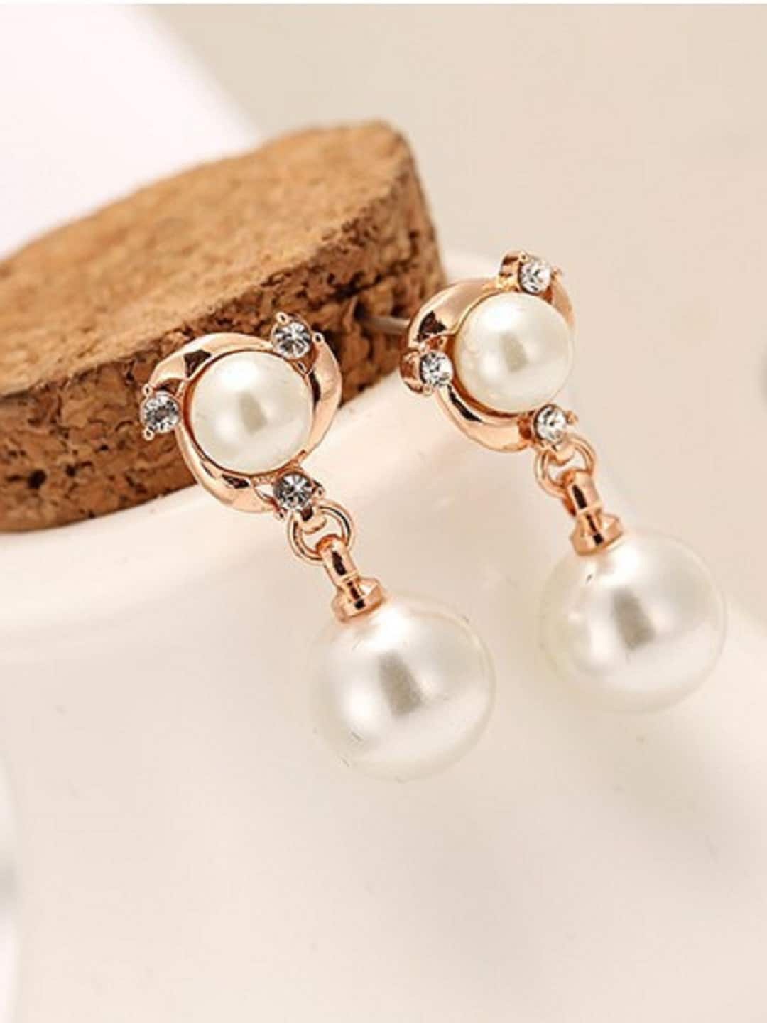 

OOMPH Circular Gold-Plated Drop Earrings, White