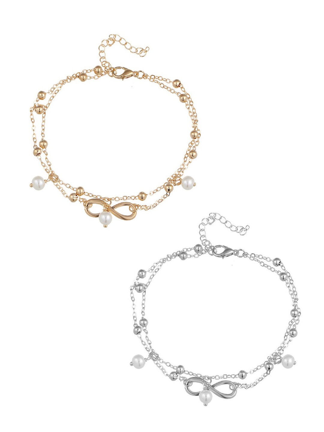 

OOMPH Set Of 2 Pearl Beaded Anklets, Gold
