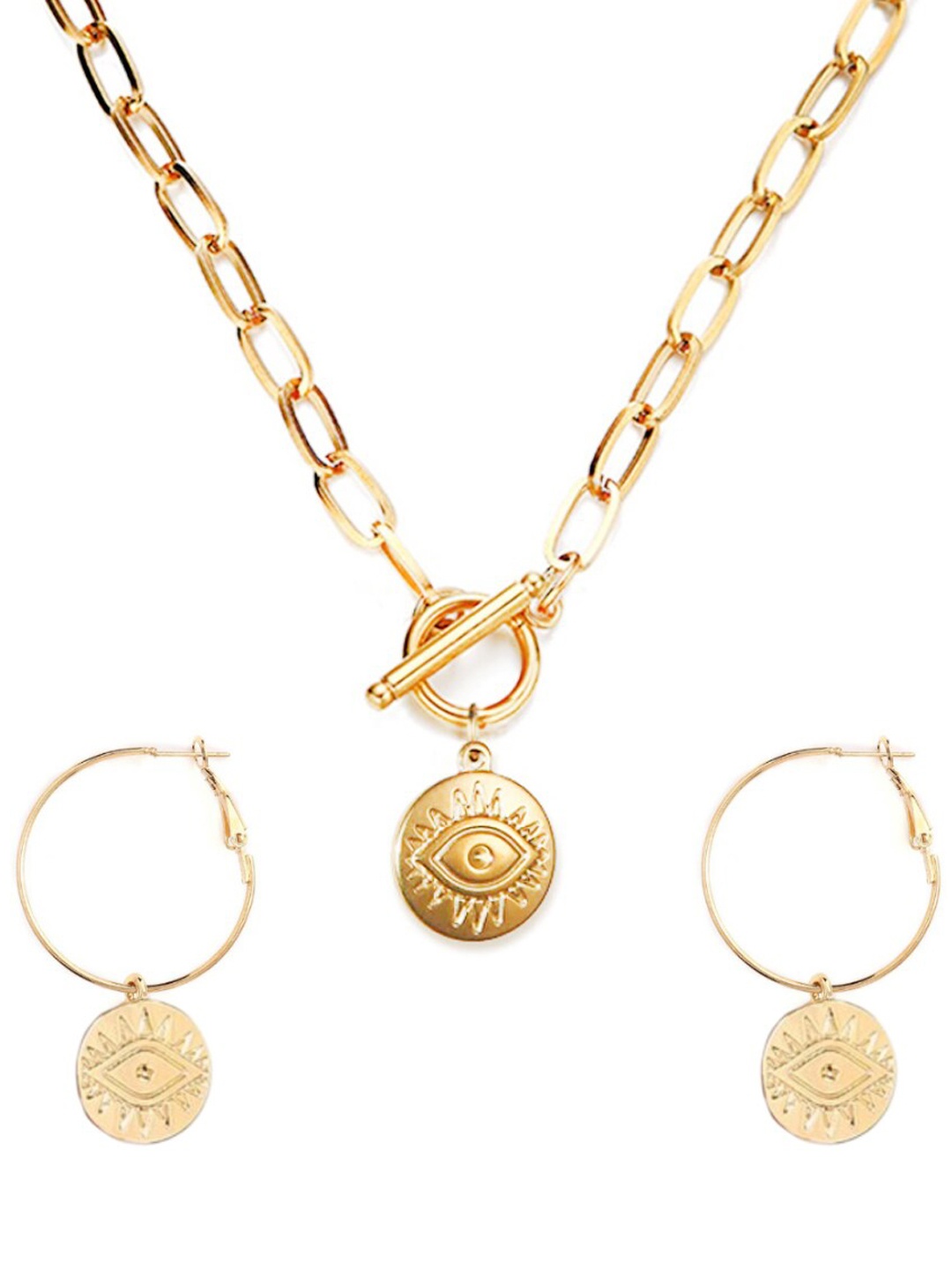

OOMPH Gold Plated Pendant With Hoop Earrings Jewellery Set