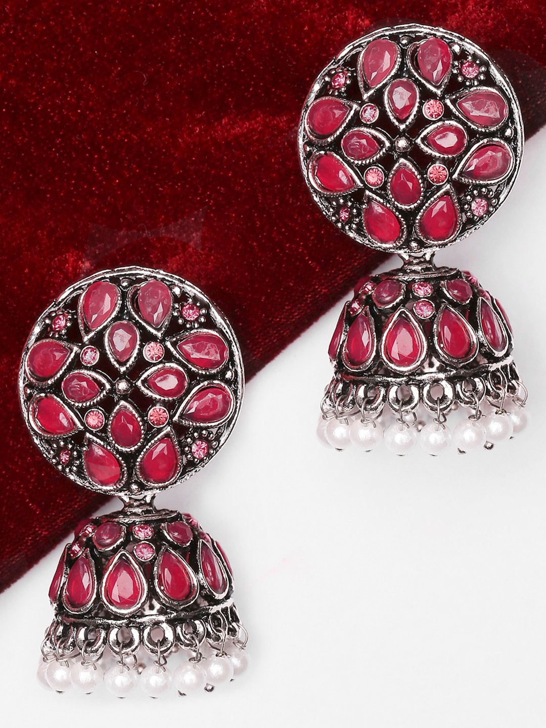 

OOMPH Silver-Plated Dome Shaped Jhumkas Earrings
