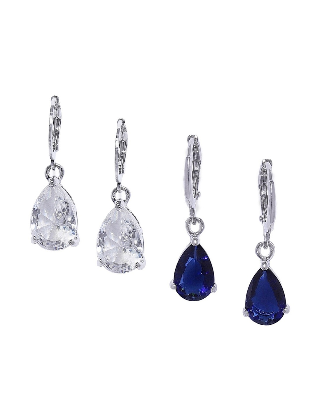 

OOMPH Pack of 2 Silver-Plated Teardrop Shaped Drop Earrings