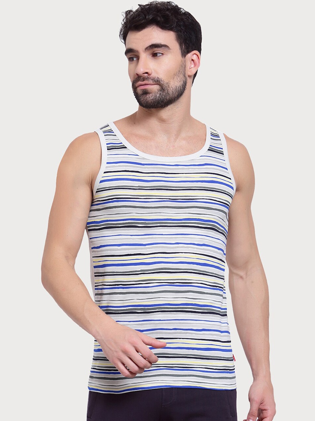 

Zoiro Men Striped Tank Vests, White