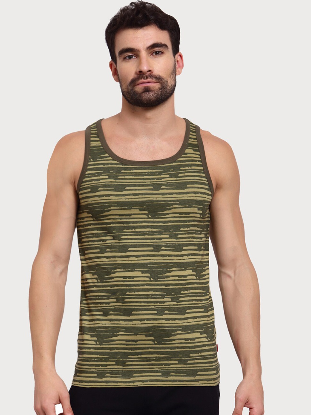 

Zoiro Men Striped Innerwear Cotton Vests, Olive