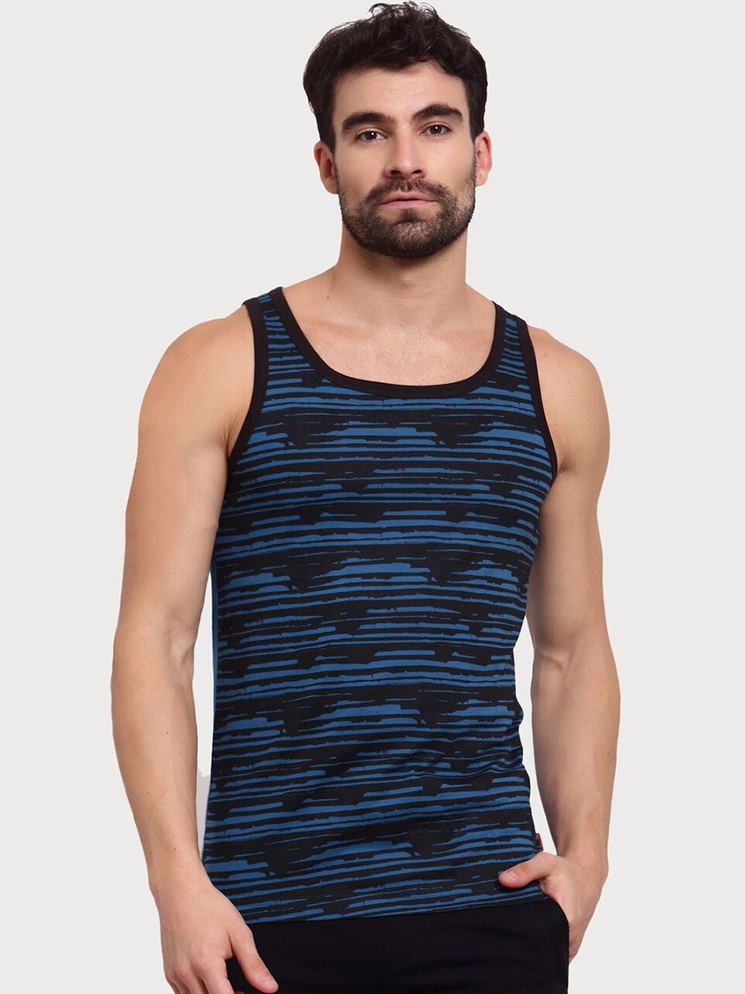 

Zoiro Men Printed Cotton Gym Vests, Blue