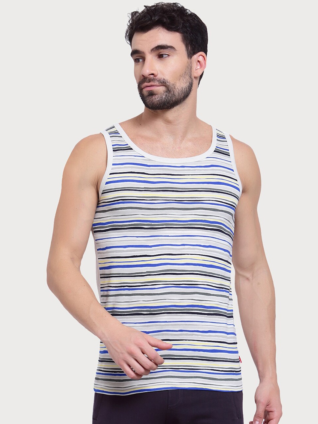 

Zoiro Men Striped Cotton Tank Vests, White