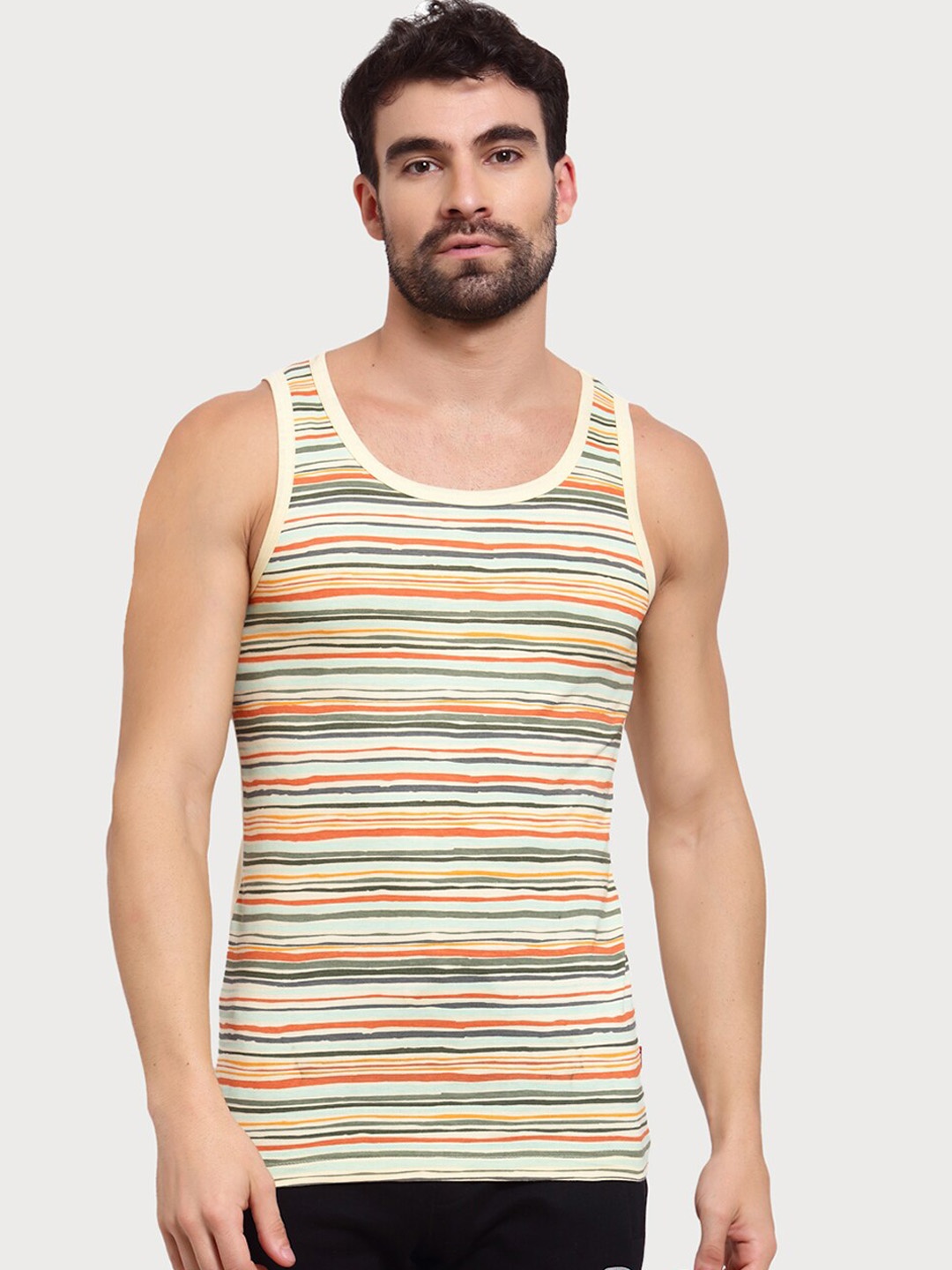 

Zoiro Men Striped Cotton Innerwear Tank Vests, Beige