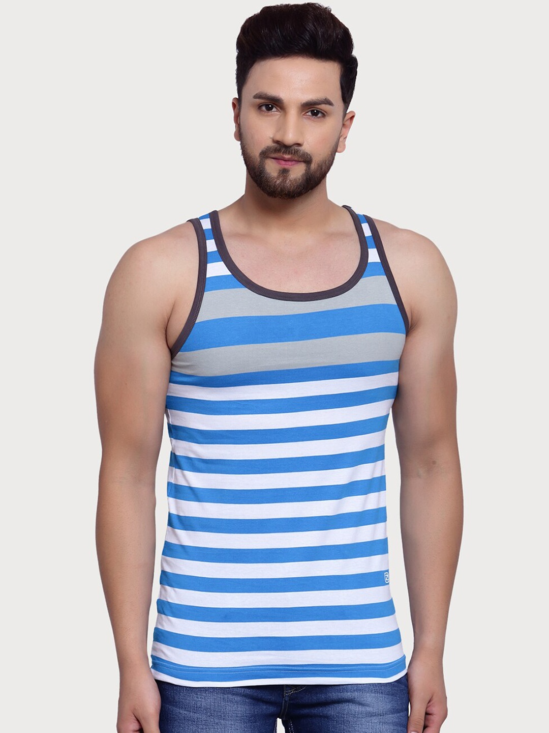 

Zoiro Men Striped Cotton Innerwear Tank Vests, Blue