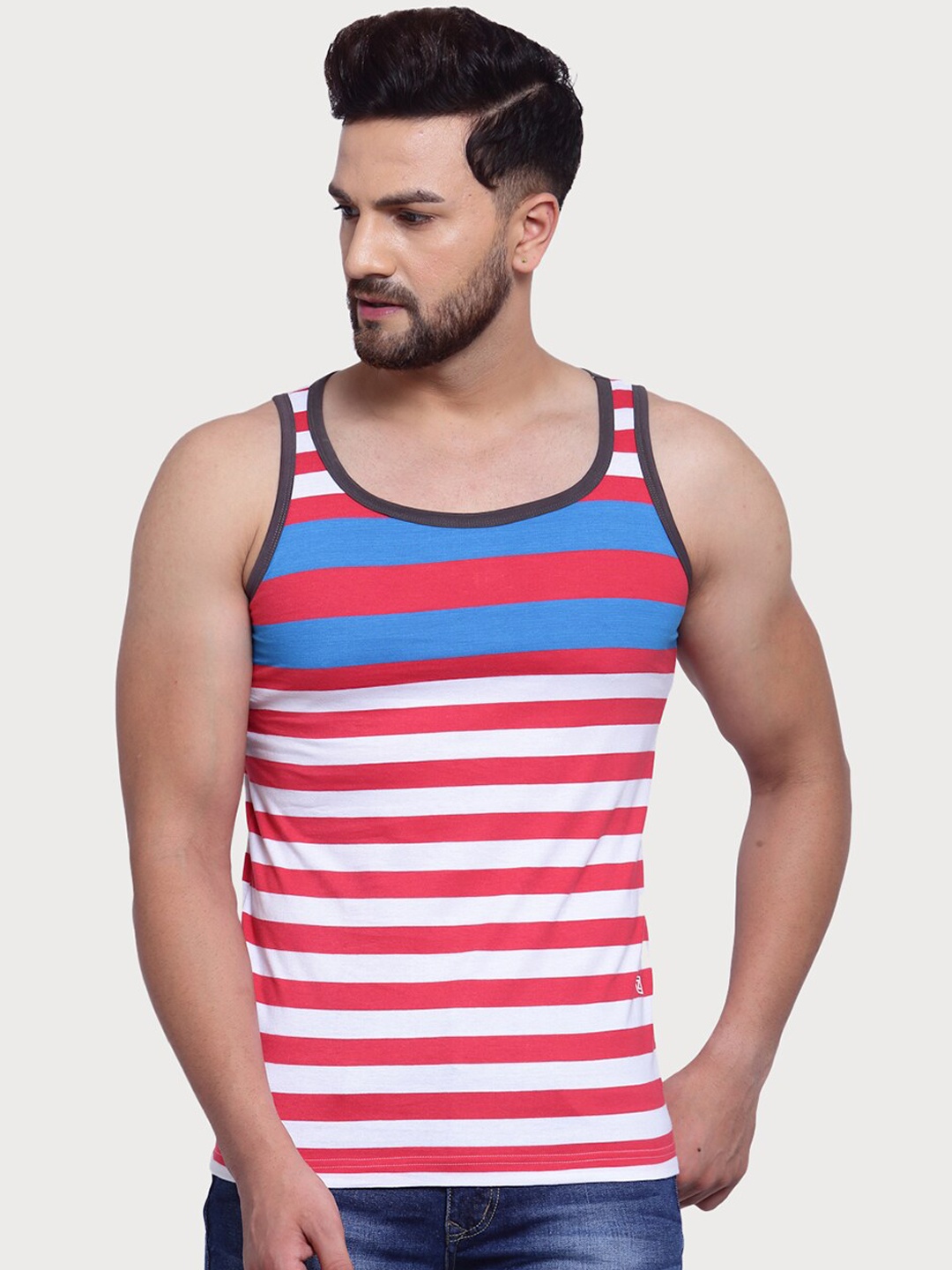 

Zoiro Men Striped Cotton Innerwear Tank Vests, Red