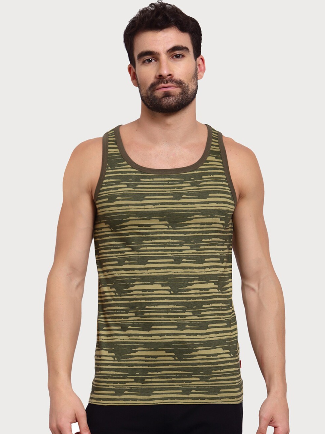 

Zoiro Men Striped Innerwear Cotton Vests, Green
