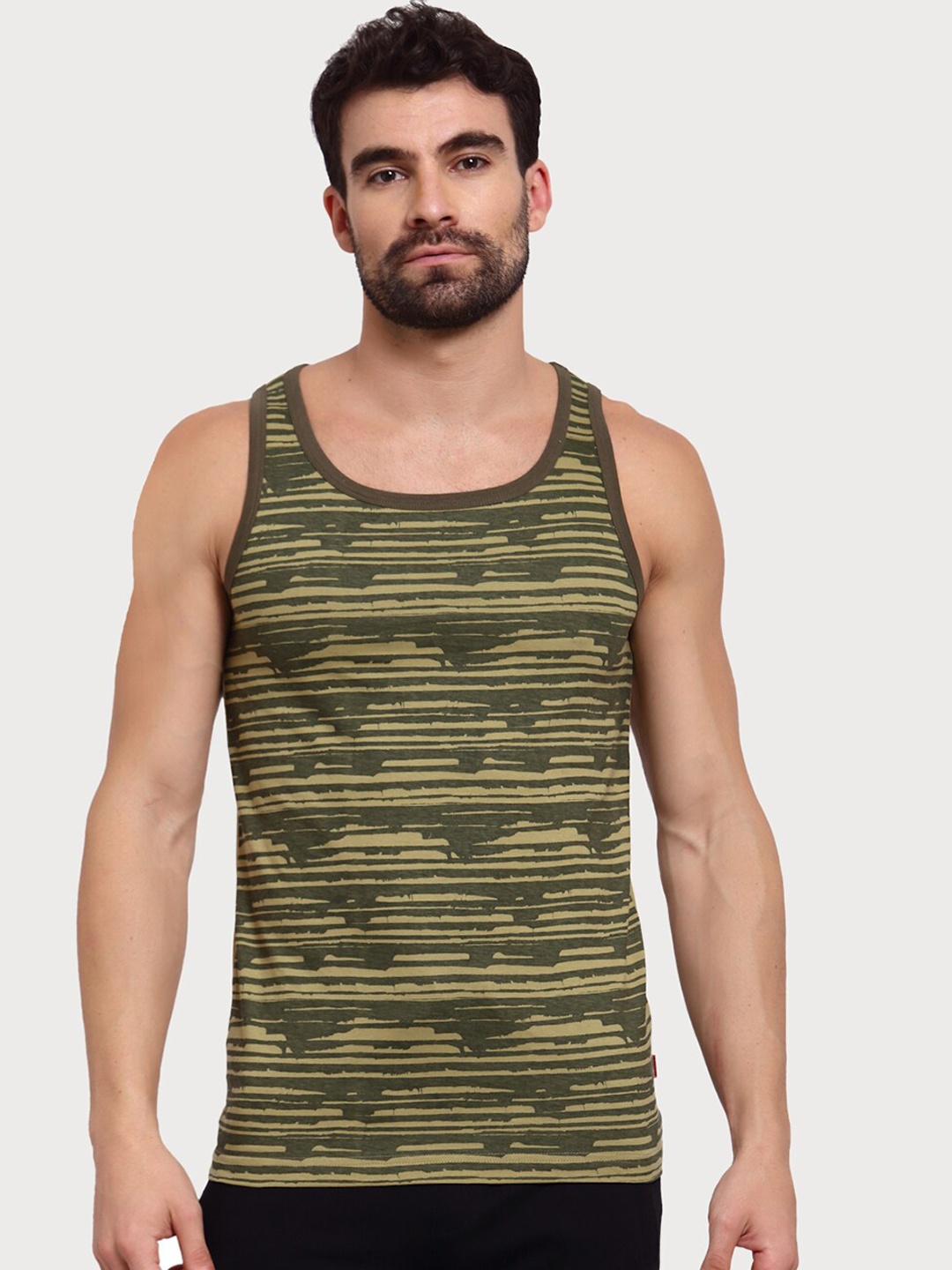 

Zoiro Men Striped Cotton Tank Vests, Green