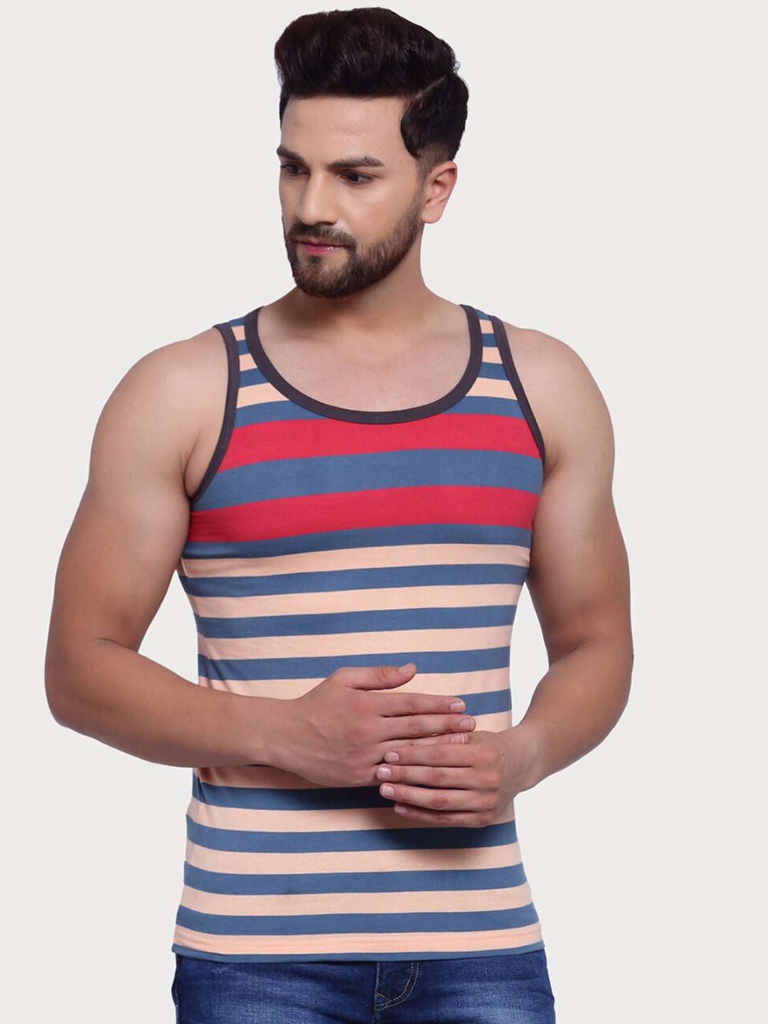 

Zoiro Men Striped Cotton Innerwear Tank Vests, Blue