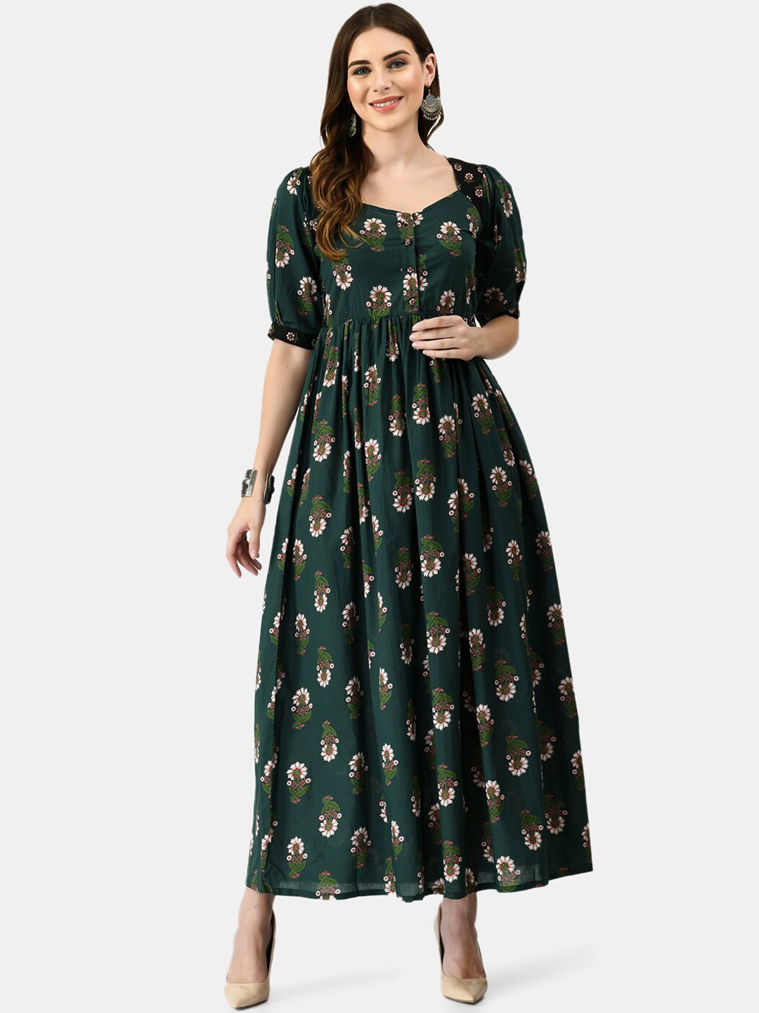 

MAFE Floral Printed Floral Anarkali Kurta, Green