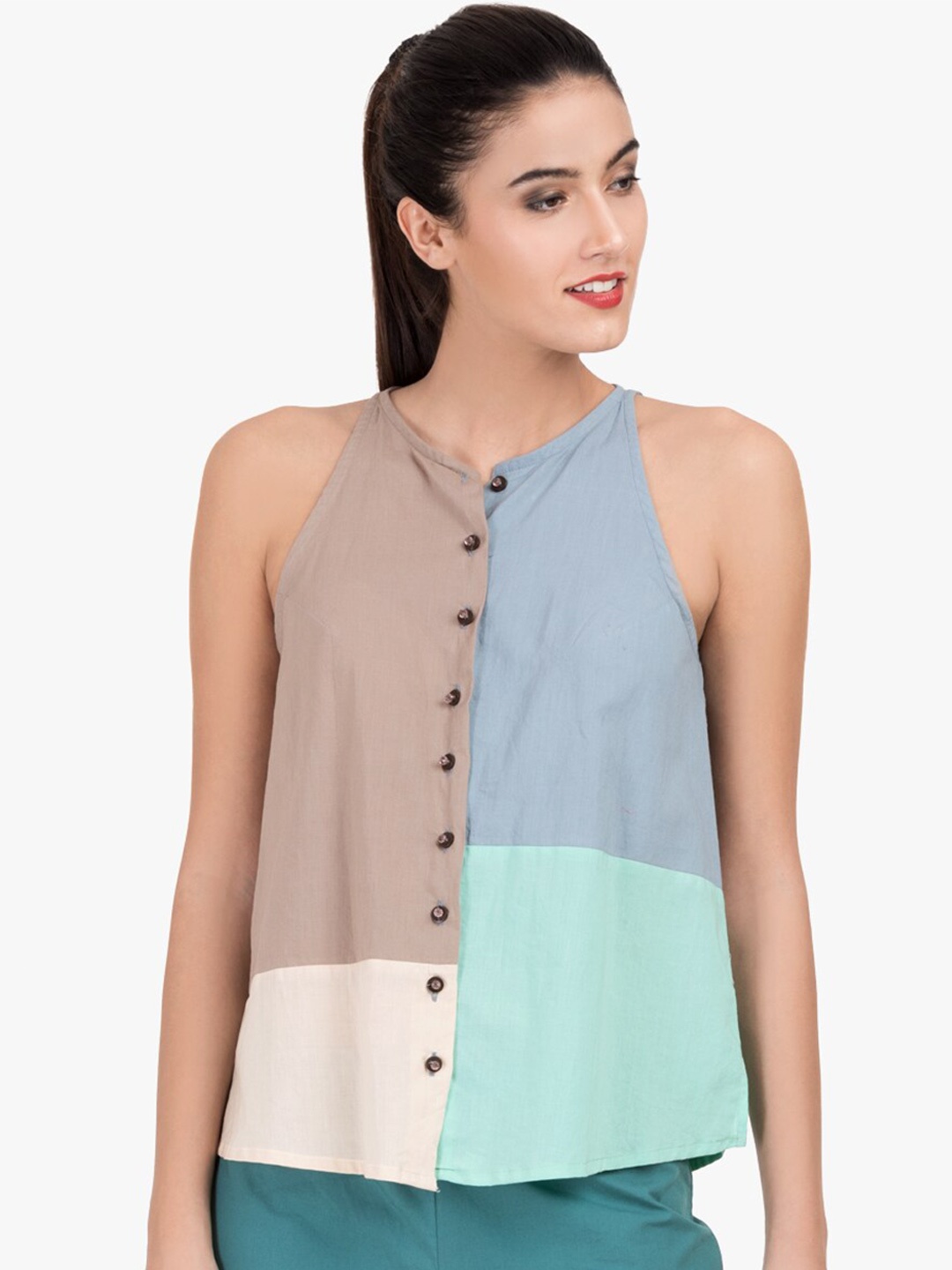 

GRASS by Gitika Goyal Colourblocked Top, Multi