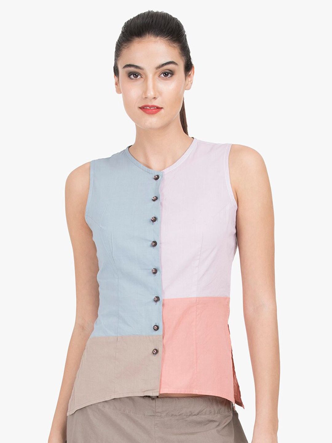 

GRASS by Gitika Goyal Colourblocked Top, Multi