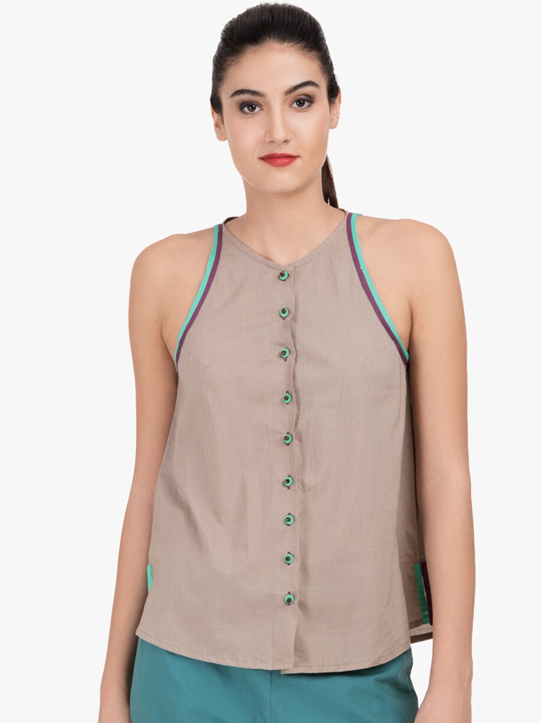 

GRASS by Gitika Goyal Shirt Style Top, Camel brown
