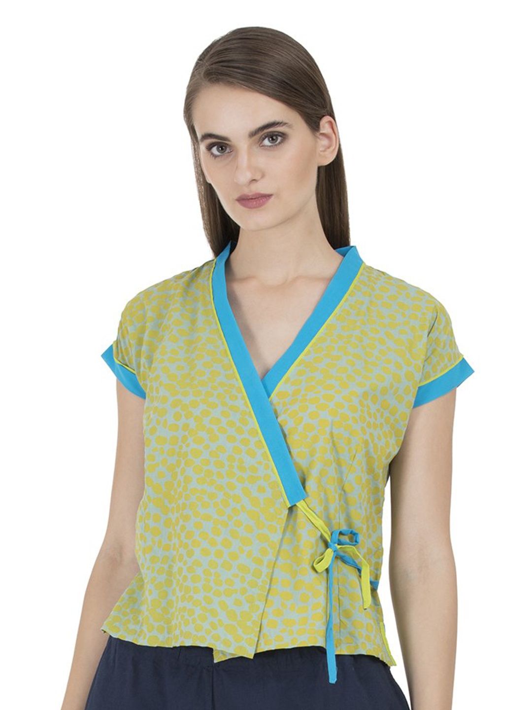 

GRASS by Gitika Goyal Print Extended Sleeves Wrap Top, Yellow