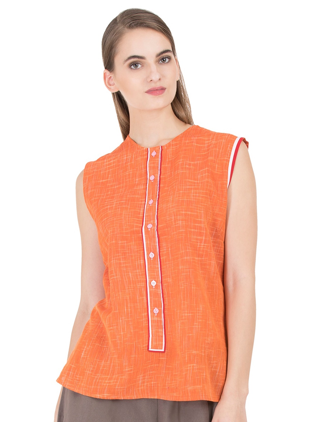 

GRASS by Gitika Goyal Round Neck Sleeveless Cotton Top, White