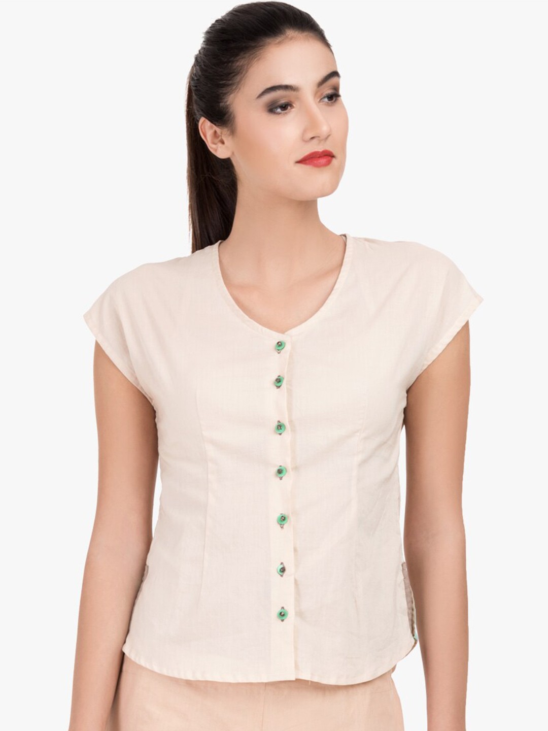 

GRASS by Gitika Goyal Cap Sleeved Shirt Style Top, Blue