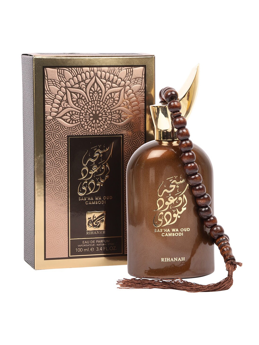 

RIHANAH Men Sab'ha Wa Oud Cambodi Imported Long Lasting Eau de Parfum - 100 ml, Brown