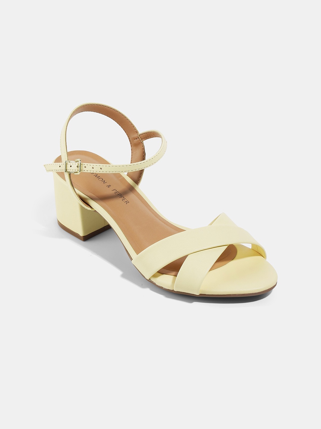 

LEMON & PEPPER Block Sandals With Buckles, Yellow