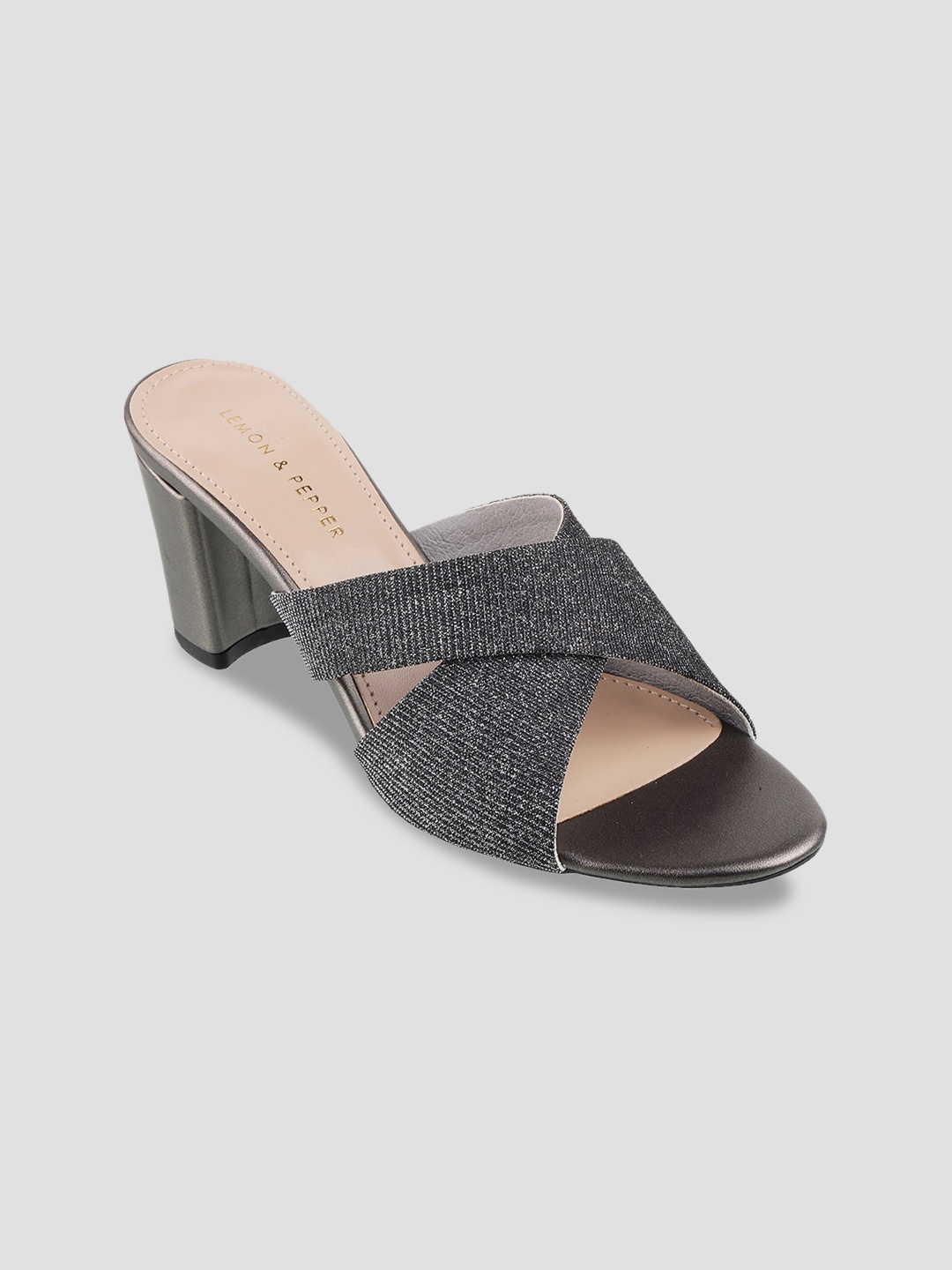 

LEMON & PEPPER Embellished Party Block Sandals, Grey