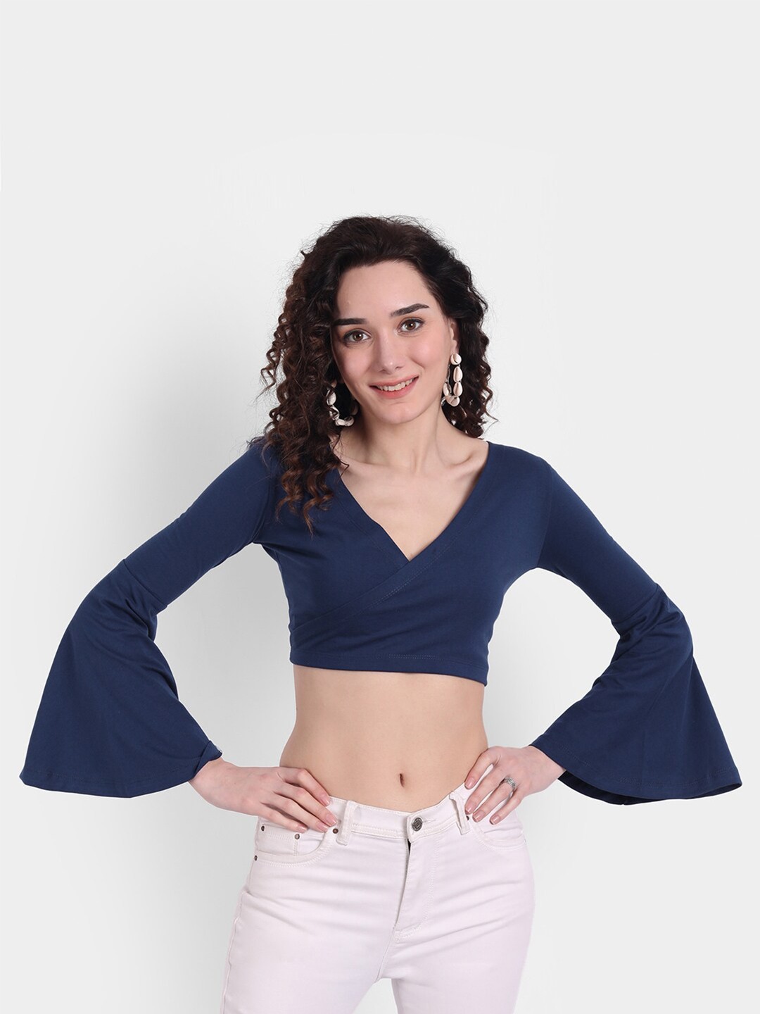 

COLOR CAPITAL Wrap Crop Top, Navy blue