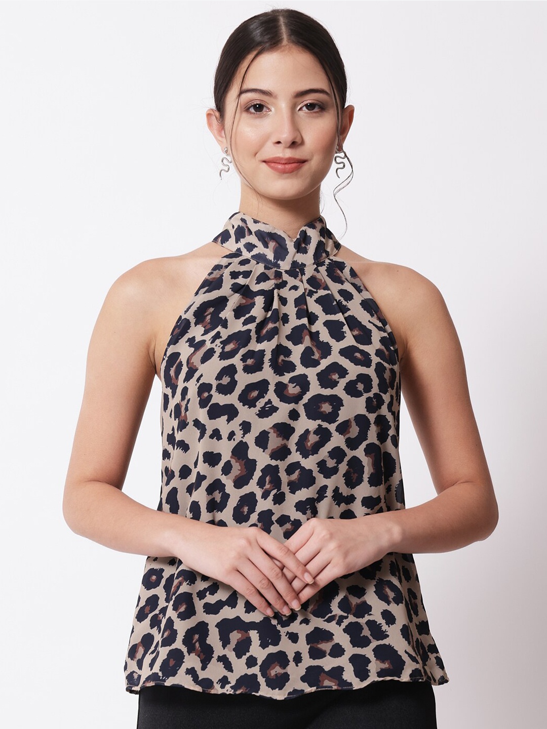 

CHARMGAL Animal Print Georgette Top, Brown