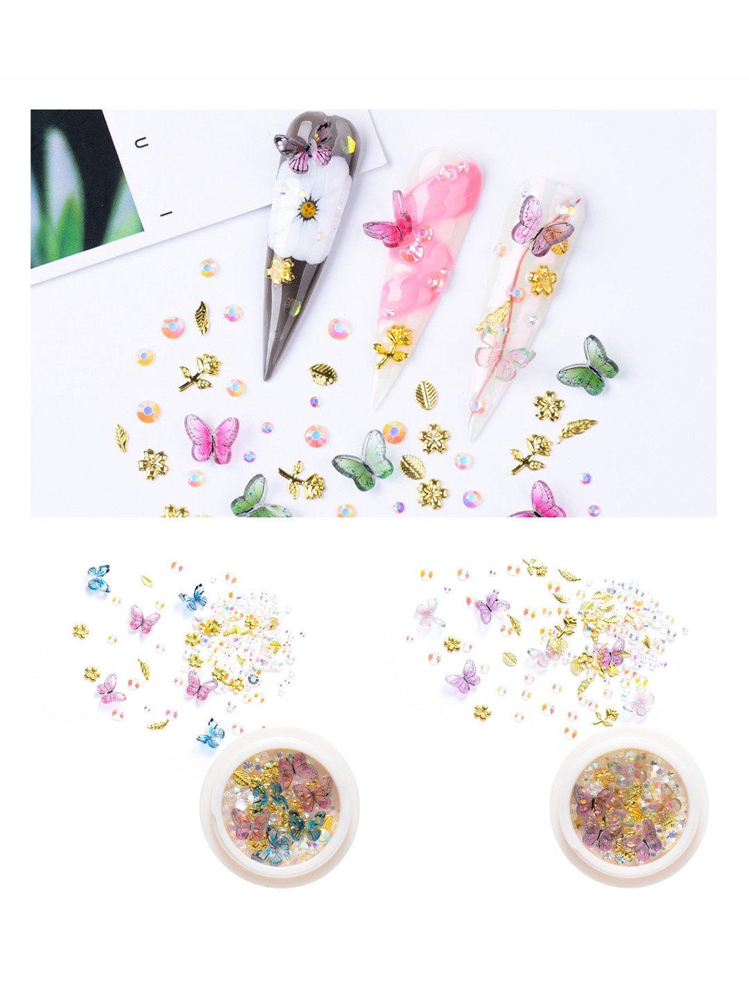 

S.A.V.I. Set Of 2 Butterfly Nail Art Decoration Accessories, Multi