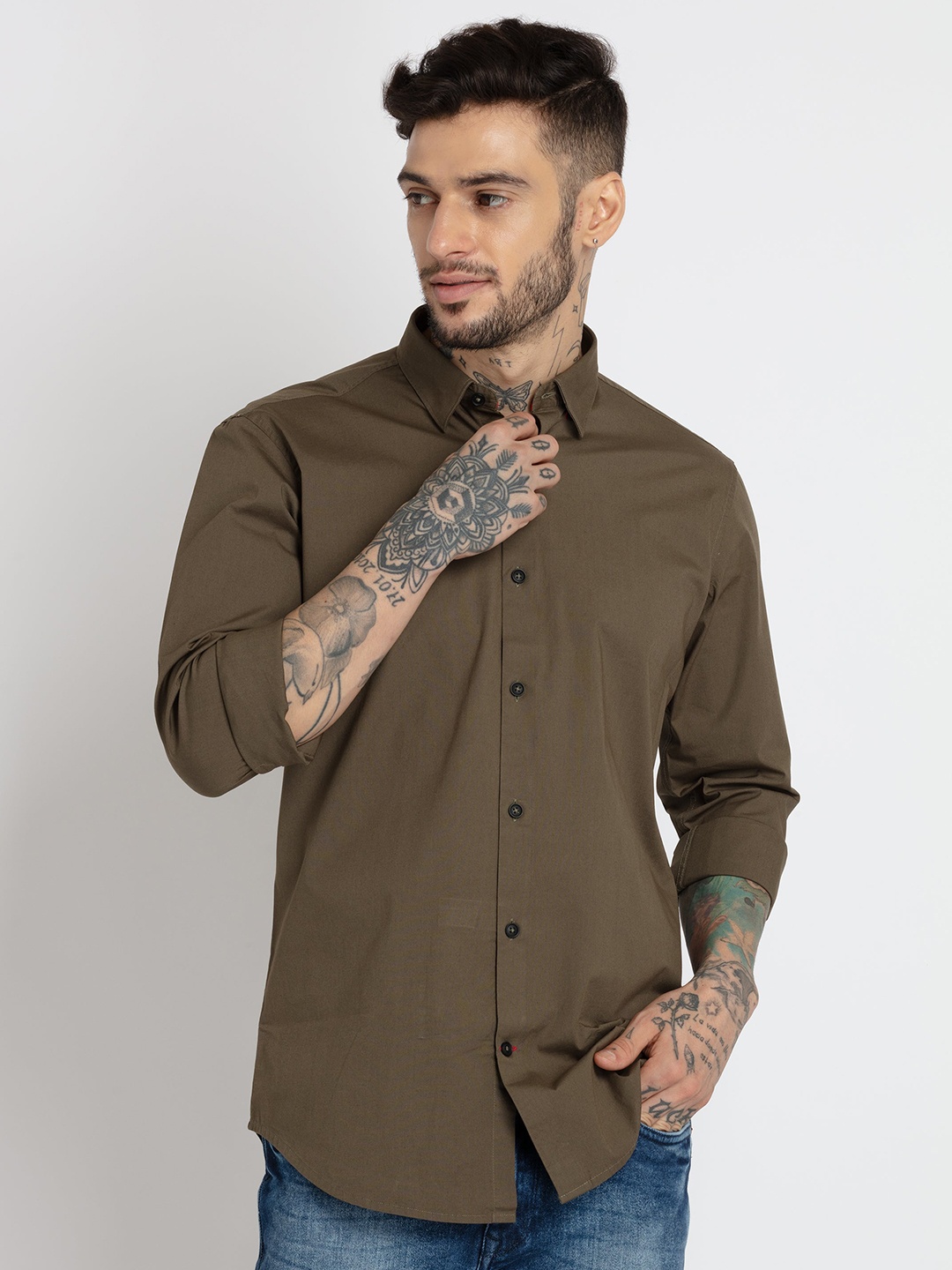

Status Quo Men Slim Fit Cotton Casual Shirt, Olive