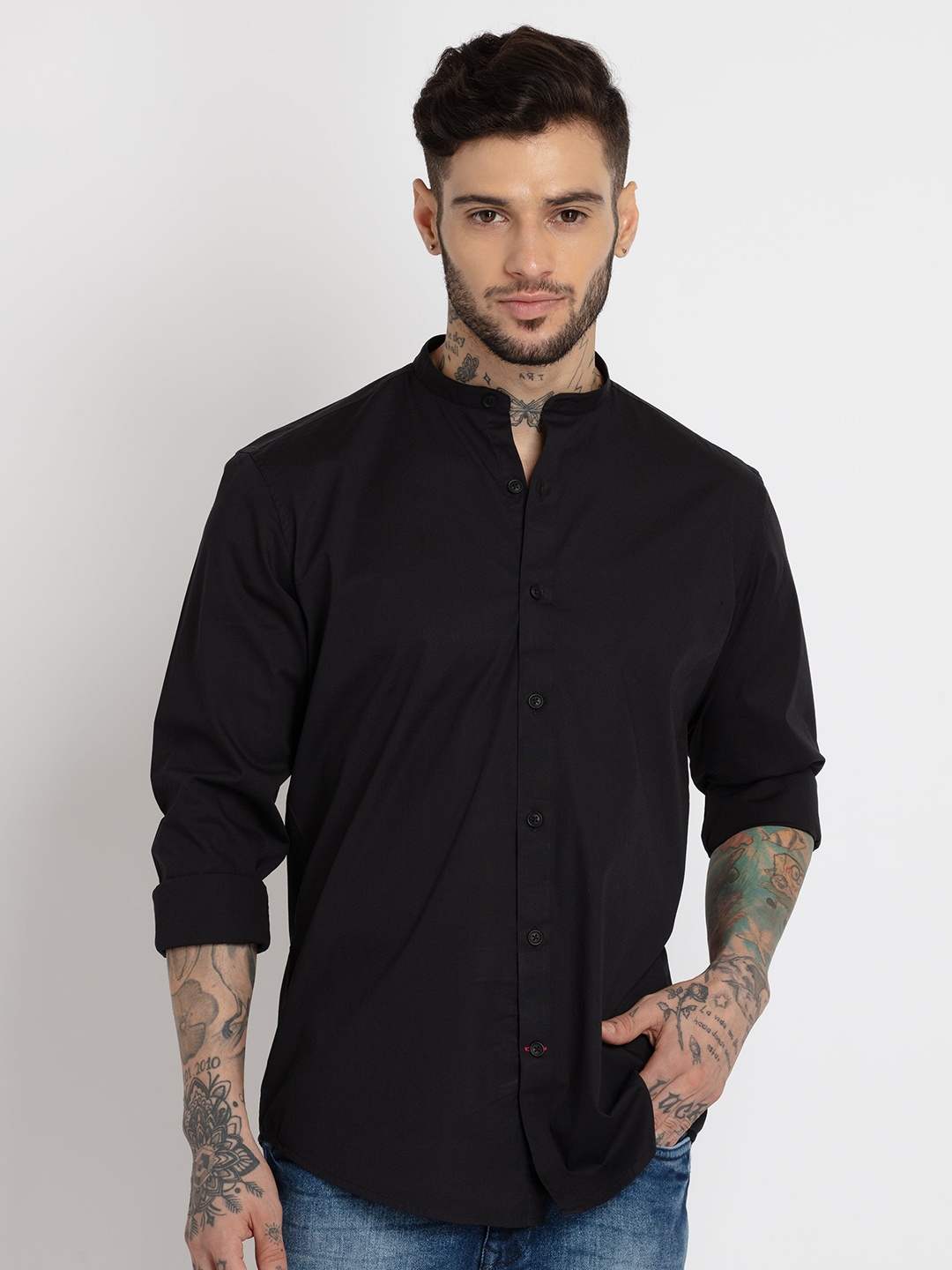 

Status Quo Men Standard Slim Fit Cotton Casual Shirt, Black