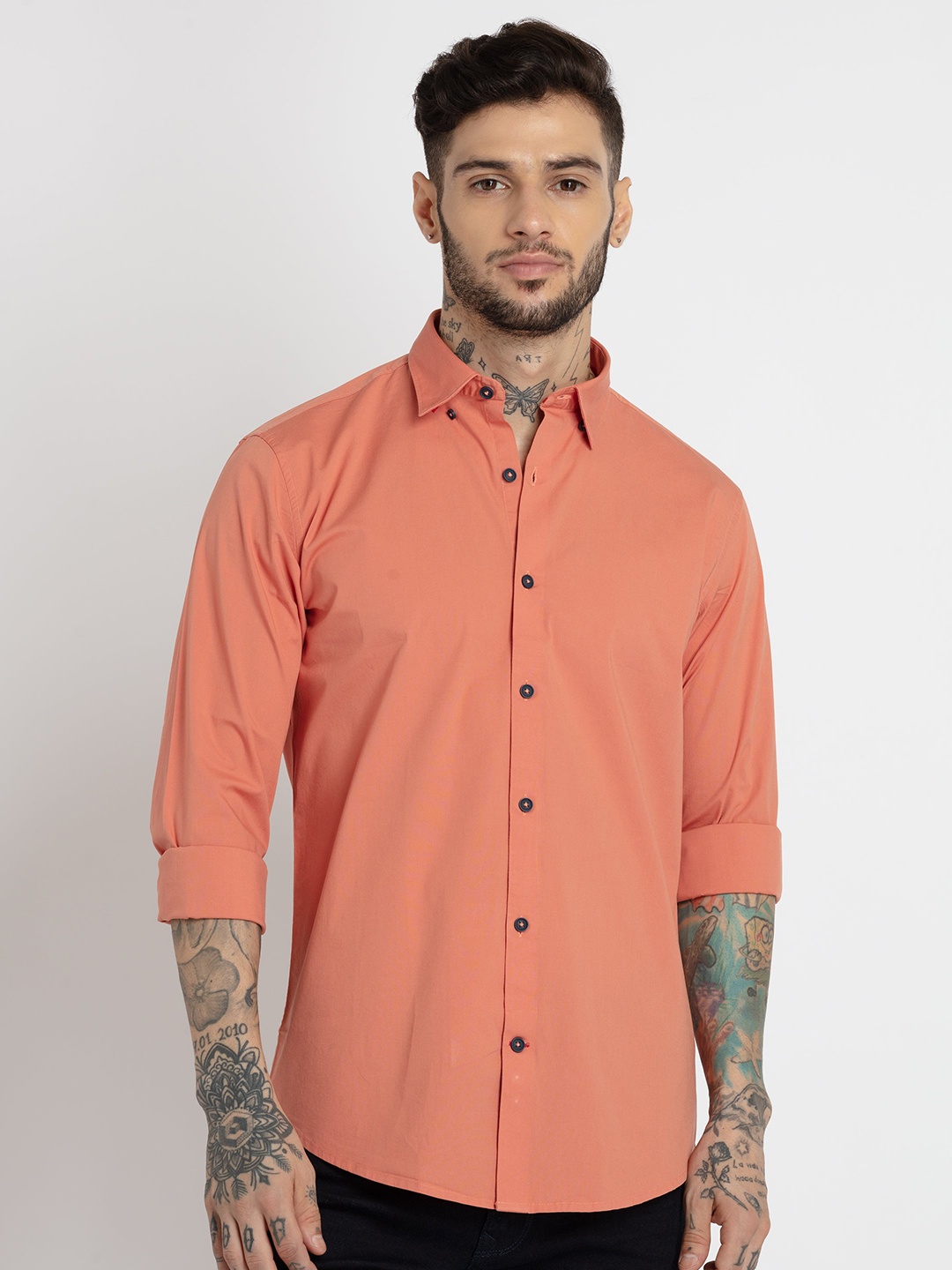 

Status Quo Men Plus Size Slim Fit Cotton Casual Shirt, Rust
