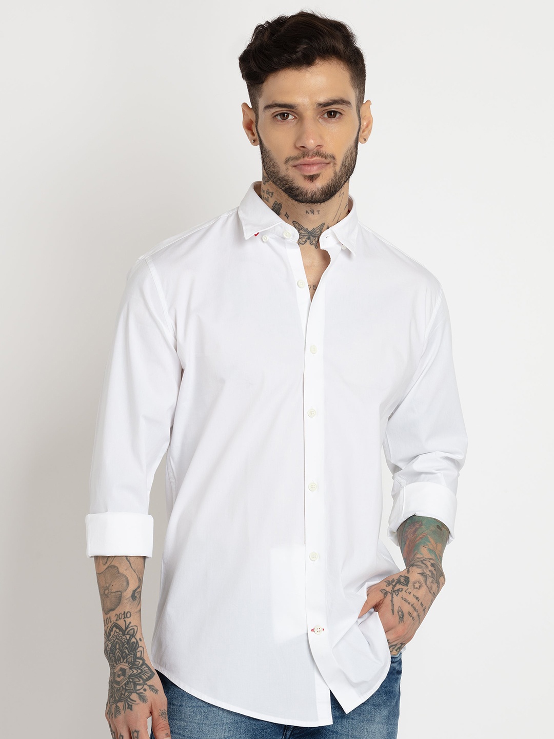 

Status Quo Men Standard Slim Fit Casual Cotton Shirt, White